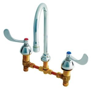 DECK MOUNTED WIDESPREAD CONCEALED BODY MEDICAL FAUCET WITH 8 CENTERS, WRIST BLADE HANDLES