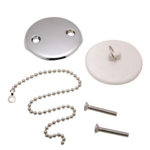 OVERFLOW PLATE, RND, W/CHAIN & RUBBER STOPPER