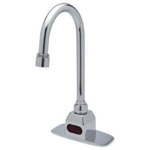 AQUASENSE BATTERY POWERED, DECK MOUNTED, IR FAUCET, GOOSENECK SPOUT, 4 TRIM PLATE, CHROME