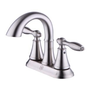 TIMELESS TWO HANDLE CENTERSET BATHROOM FAUCET WITH POP-UP, BRUSHED NICKEL