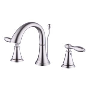 TIMELESS TWO HANDLE WIDESPREAD BATHROOM FAUCET WITH POP-UP, BRUSHED NICKEL