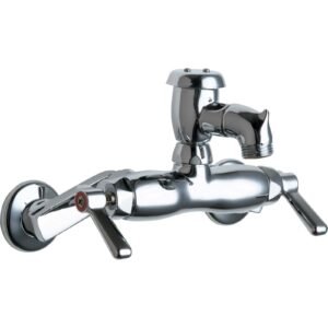 CHICAGO FAUCETS 305-VBCP SOLID BRASS WALL MOUNT 8 WIDESPREAD HOT AND COLD WATER SINK FAUCET, CHROME