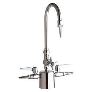 DECK MOUNT TRIPLE SERVICE LABORATORY FAUCET, GOOSENECK SPOUT, CROSS, LEVER HANDLES