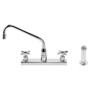 DECKMOUNT 8 CTRS W/SPRAY CROSS HANDLE W/8 SWING SPOUT