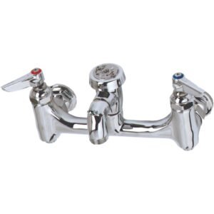 T&S B-0674-RGHM BRASS WALL MOUNT 8 WIDESPREAD SERVICE SINK FAUCET, 14.98 GPM, ROUGH CHROME